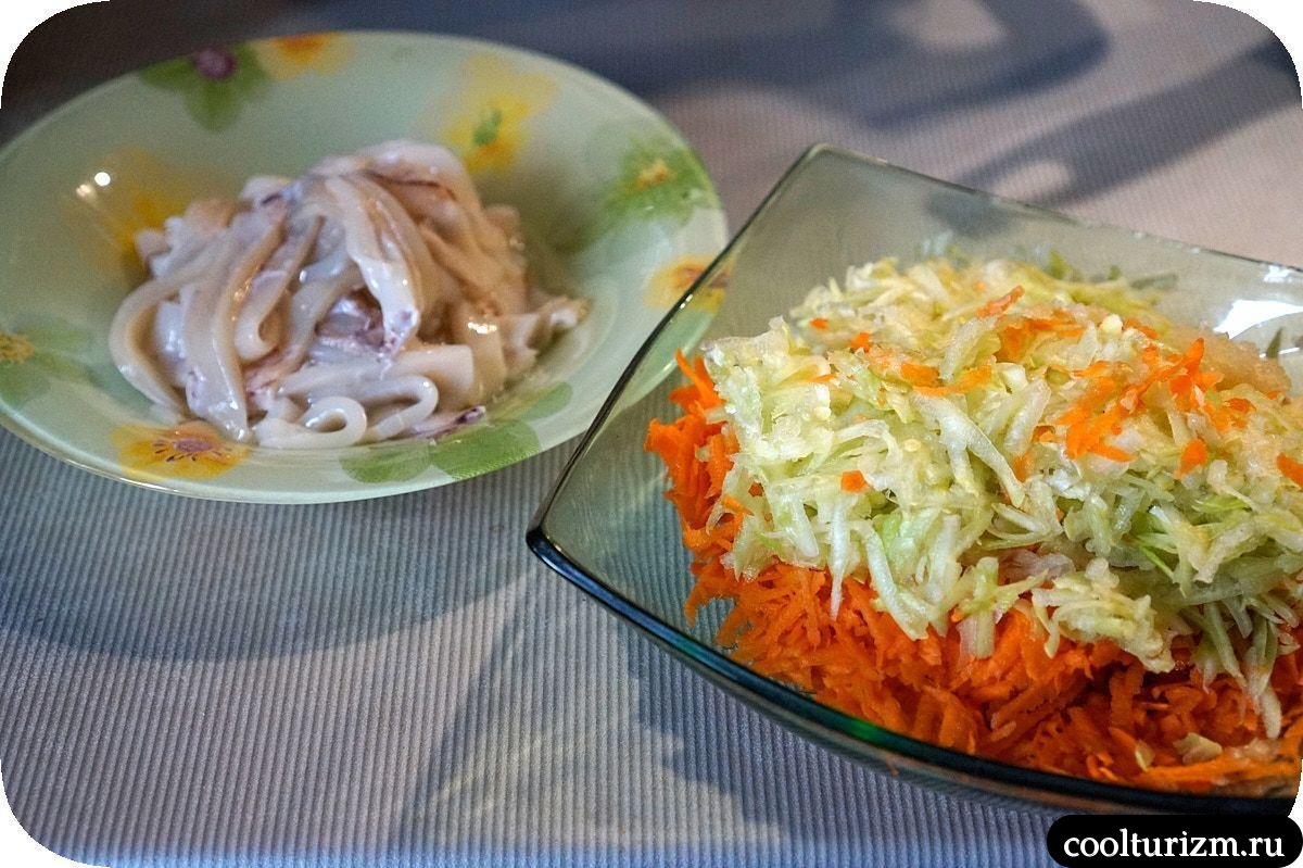 кальмары с шампиньонами