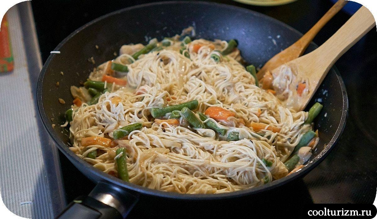Лапша сомен в сливках со щечками трески рецепт