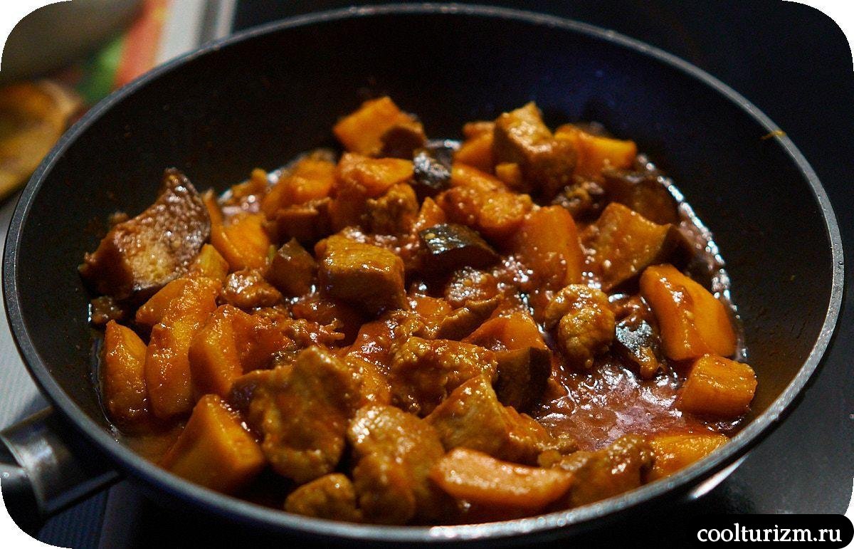 Баклажаны с мясом и тыквой по азиатски