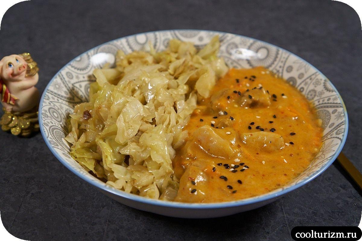 Рецепт тушеной капусты с мясом вкусный рецепт с фото