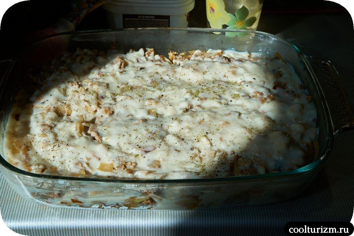 Картофельная запеканка с фаршем индейки в духовке