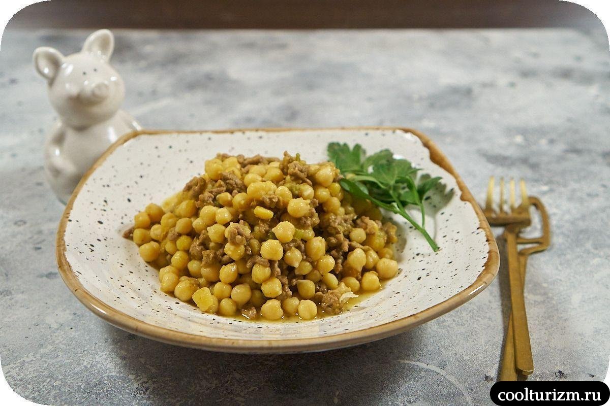 Нут с фаршем и тыквой на сковороде вкусный рецепт