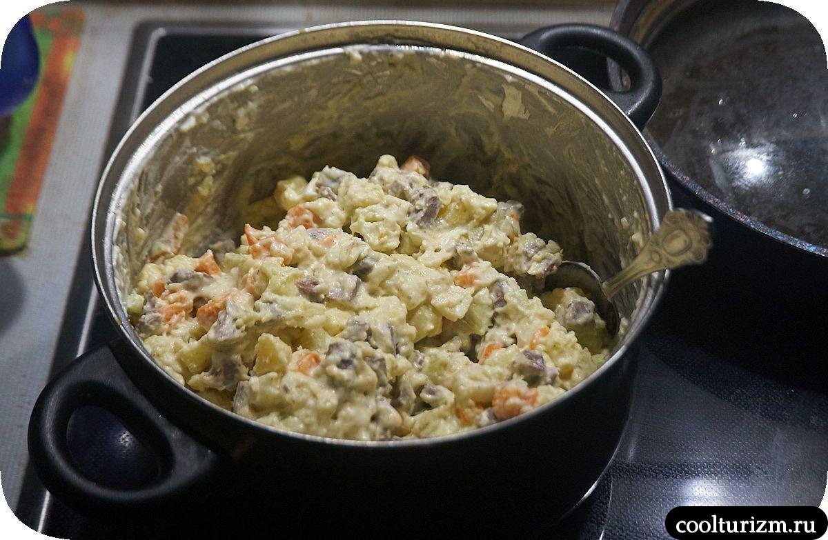Вкусный салат оливье с вареным сердцем