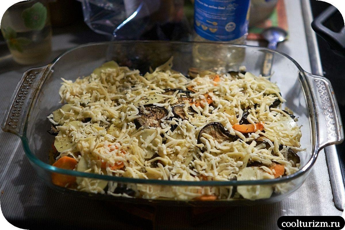 Картофельная запеканка с фаршем и баклажанами