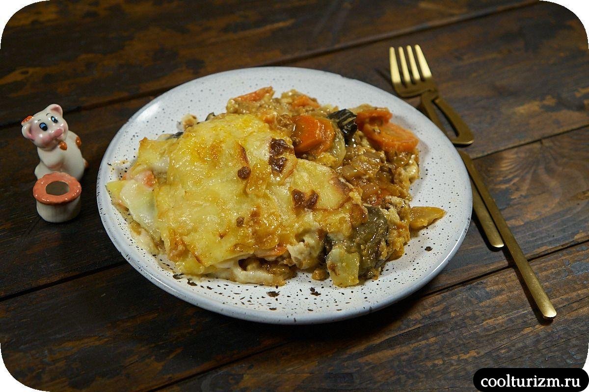 Картофельная запеканка с фаршем и баклажанами в духовке вкусный рецепт