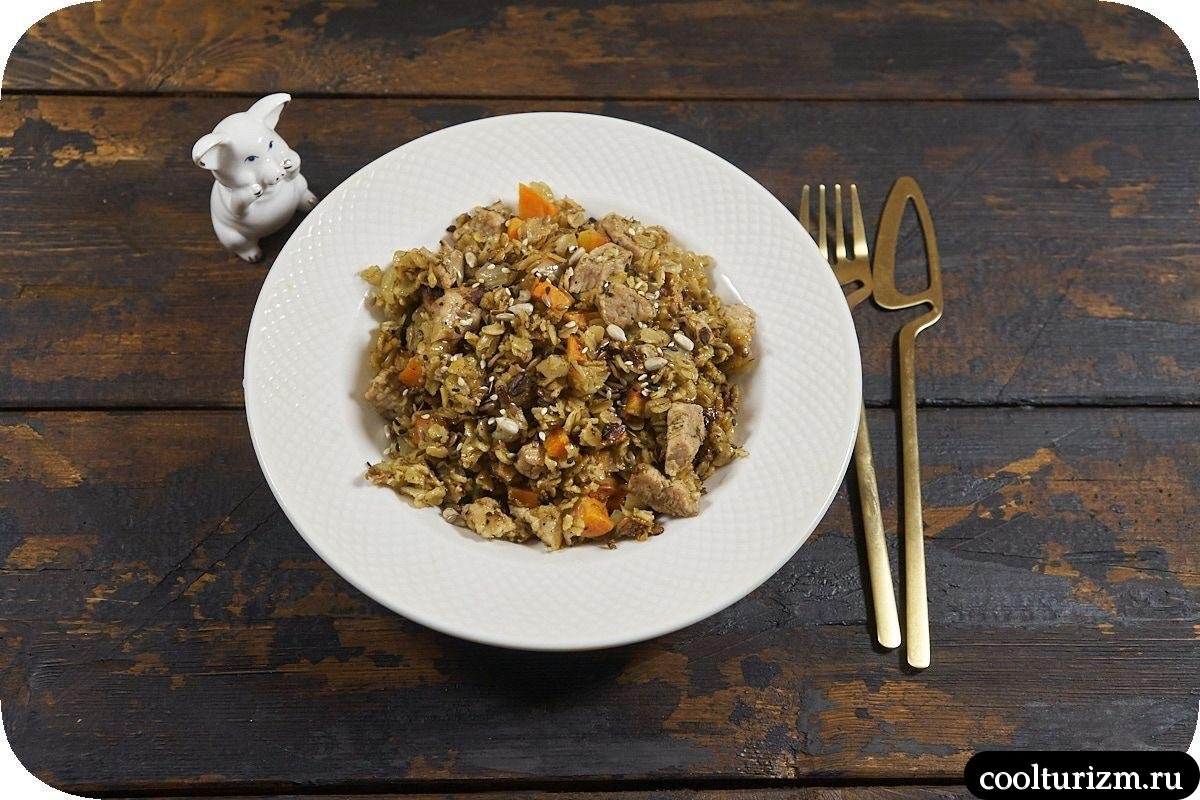 Жареная овсянка с окороком и овощами вкусный рецепт