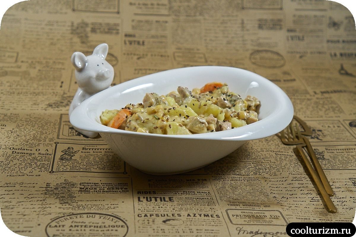 Нут с мясом и картофелем в сметане рецепт