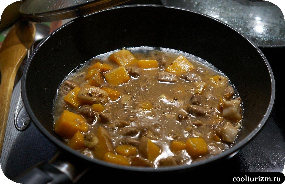 Тыква тушеная с мясом и яблоками как готовить