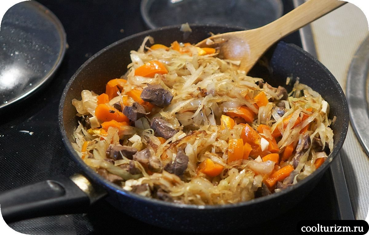 Сердце тушеное с капустой