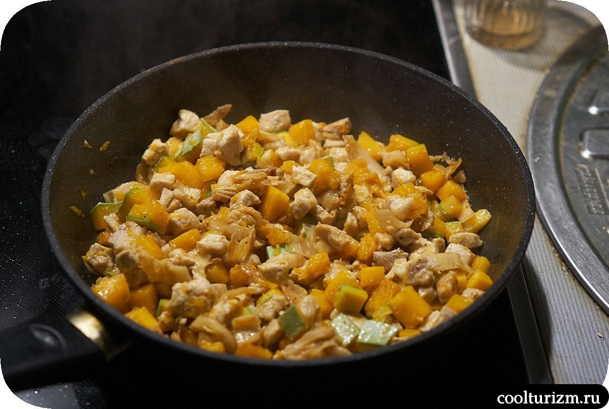 Жареная овсянка с мясом